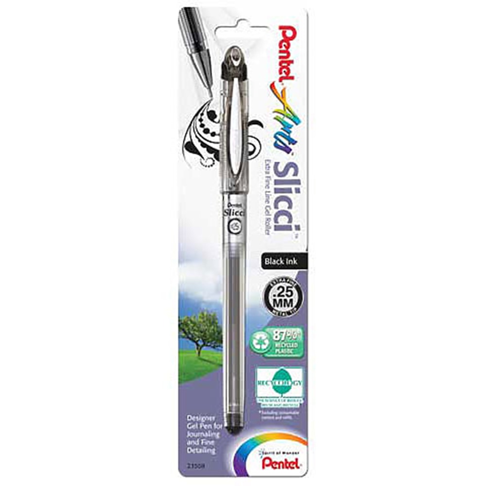 Pentel, Metallic, Gel, Pen, Needle Tip, 0.25mm, Black